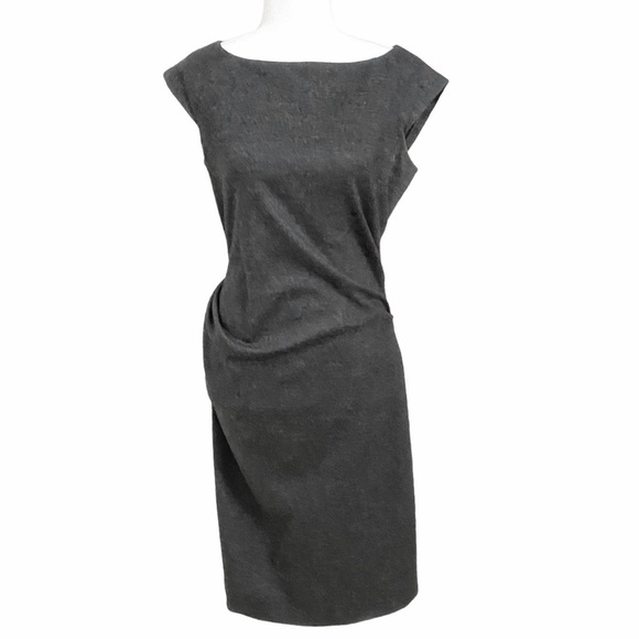 DIANE VON FURSTENBERG DARK GREY GABI FELTED JERSEY BOAT NECK SLEEVELESS DRESS - Picture 2 of 13